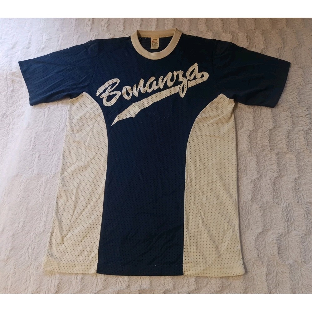 Vintage Bonanza 70-80s Southern Athletic Baseball Jersey Medium Blue Made In USA